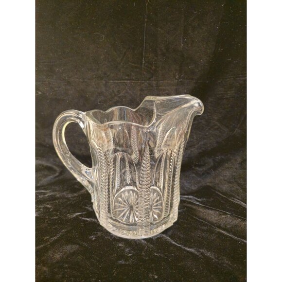 Antique Pressed Glass Milk Pitcher With Wheat & Starburst Pattern - Picture 6 of 7